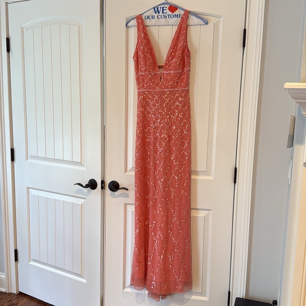Glamorous Coral Sequin Formal Dress